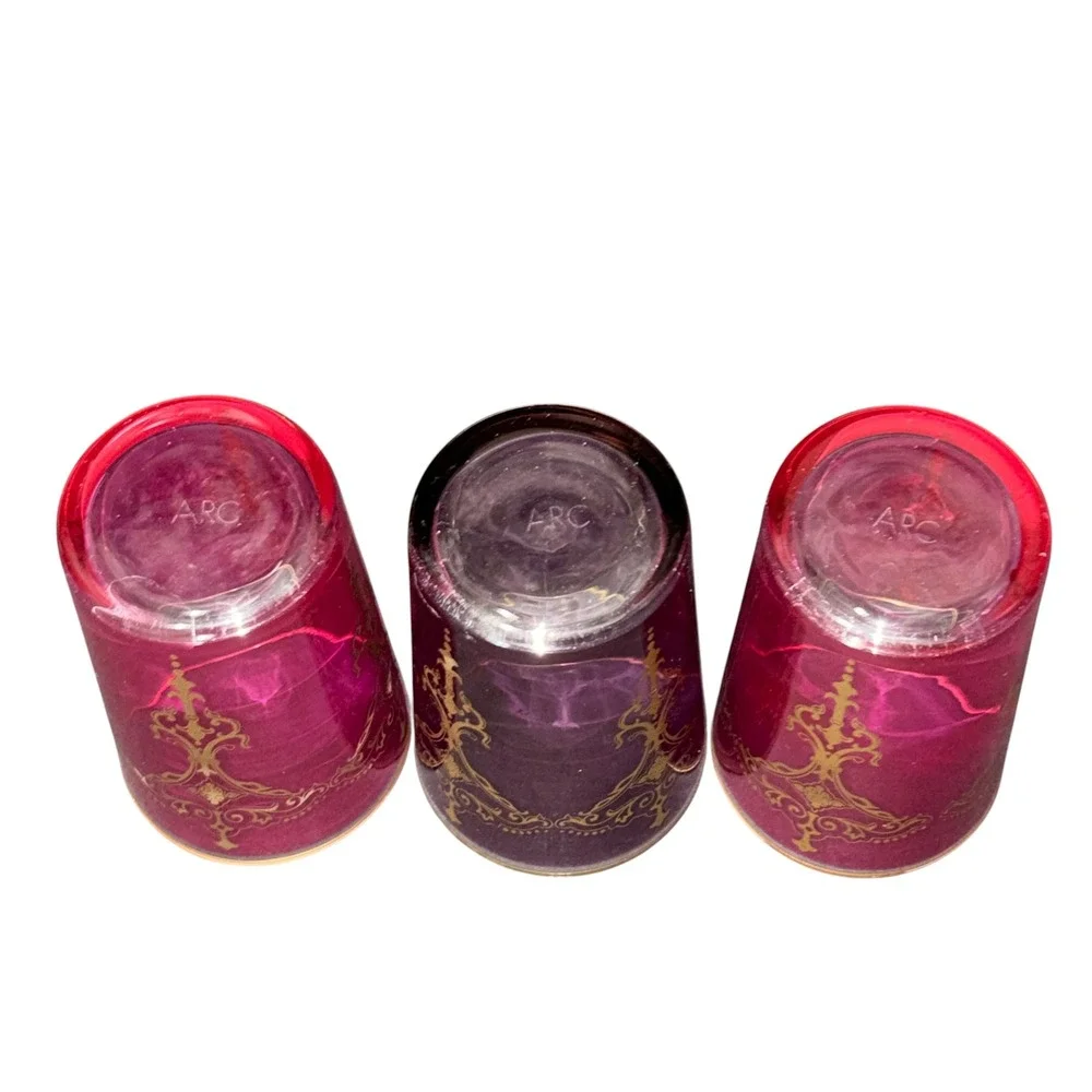 3 ARC Moroccan Tea Glasses Pink Purple Gold Filigree Ornate Boho Tumblers 4